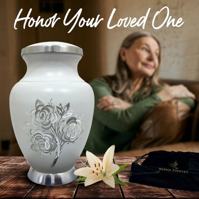 Aria White Cremation Urn - Rose DC - Adult - Image 3