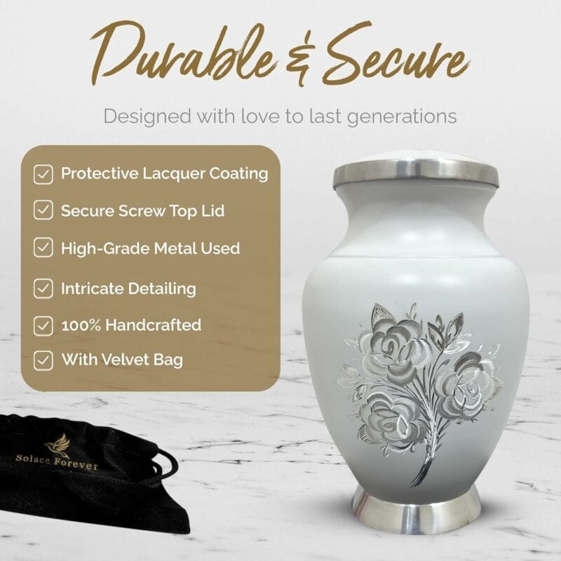 Aria White Cremation Urn - Rose DC - Adult - Image 5