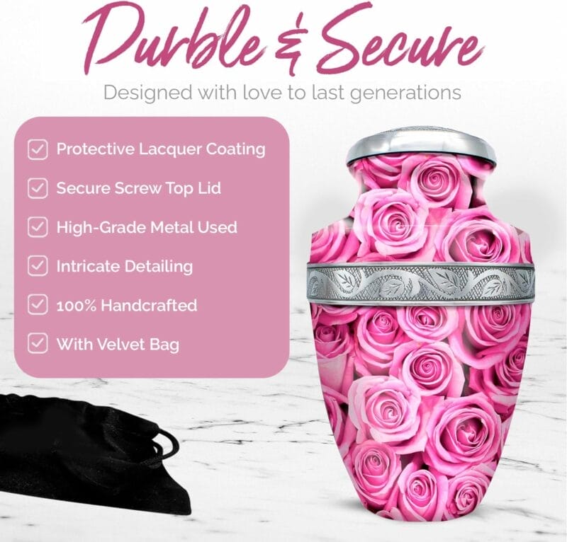 Pink Rose Cremation Urn - Girishan - Adult - Image 3