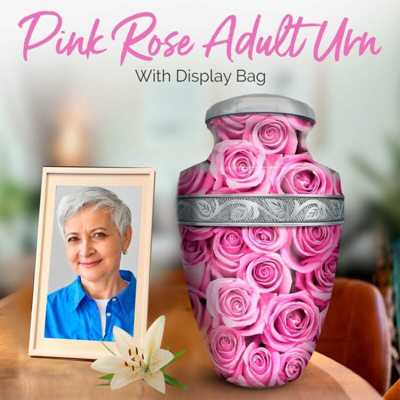 Pink Rose Cremation Urn - Girishan - Adult - Image 5
