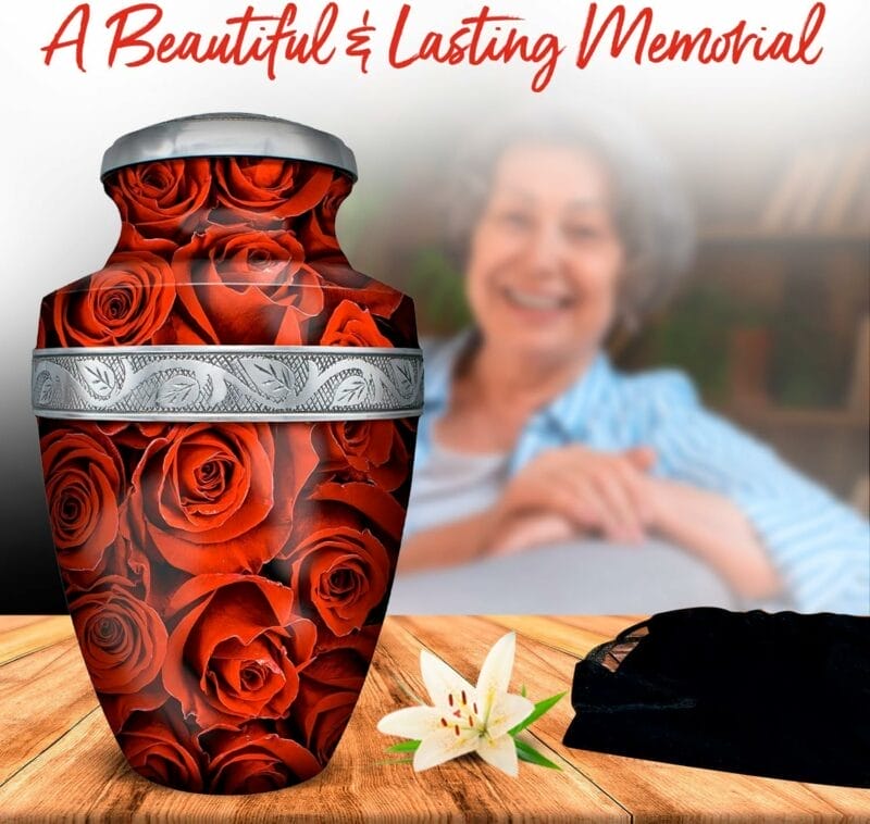 Red Rose Cremation Urn - Girishan - Adult - Image 3