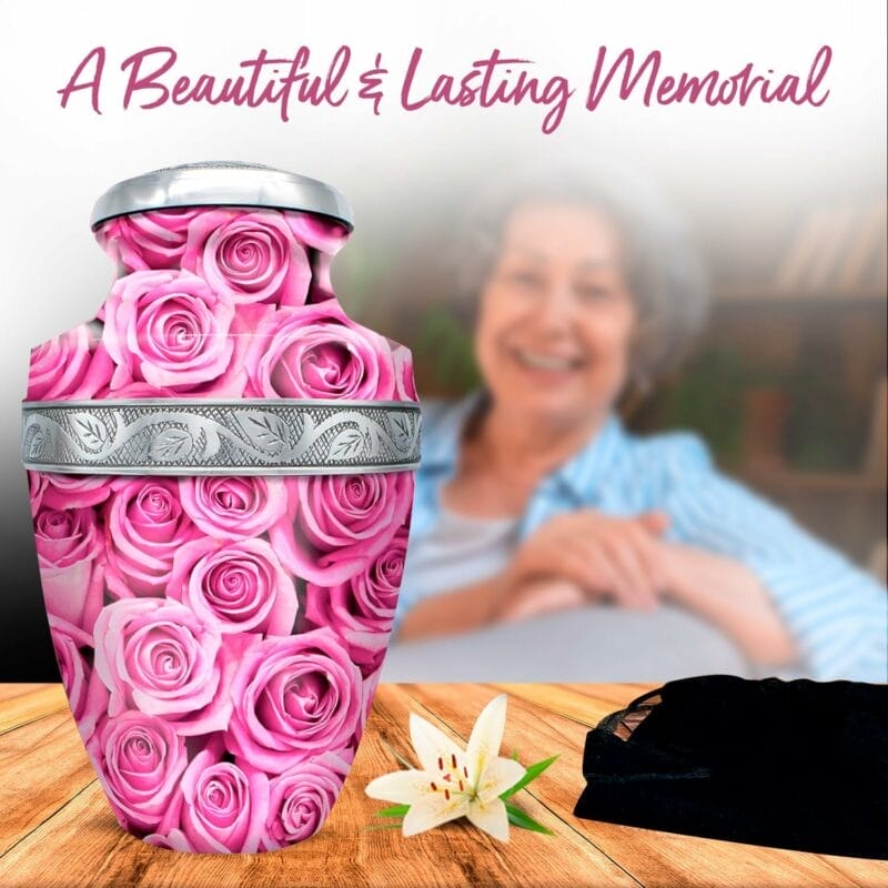 Pink Rose Cremation Urn - Girishan - Adult - Image 4