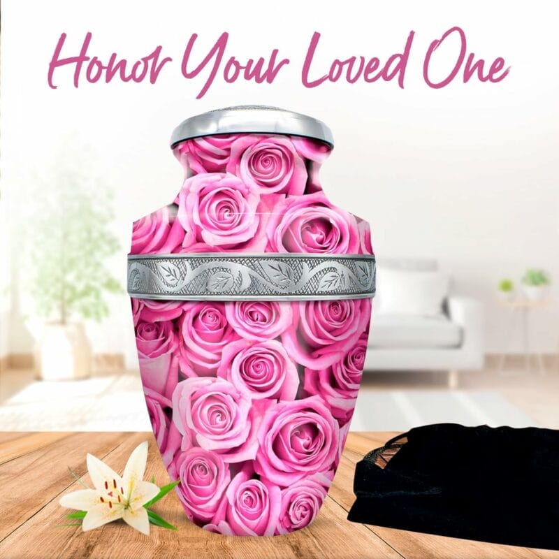 Pink Rose Cremation Urn - Girishan - Adult - Image 2