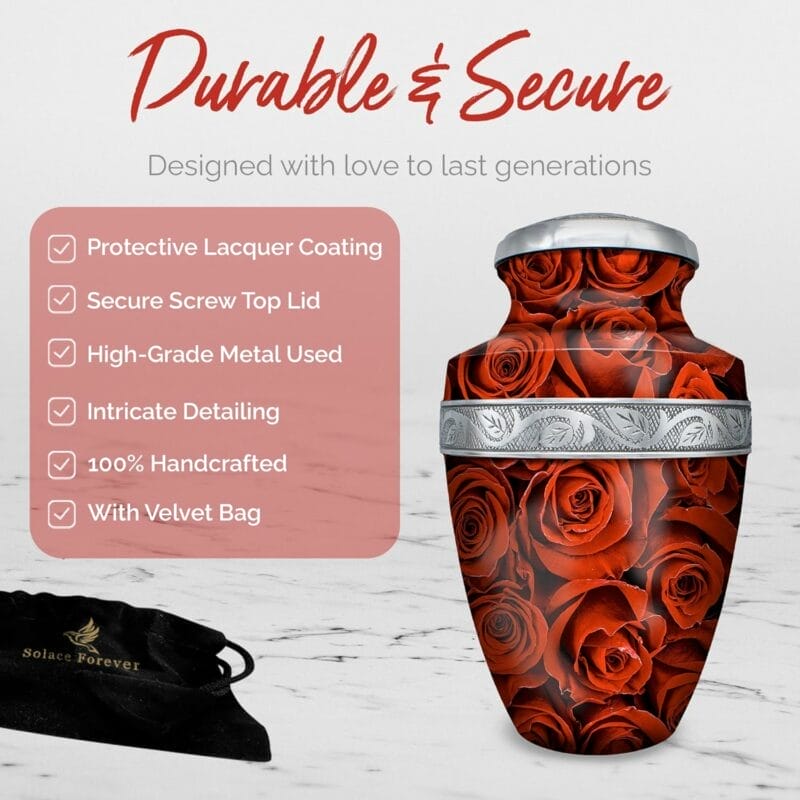 Red Rose Cremation Urn - Girishan - Adult - Image 6