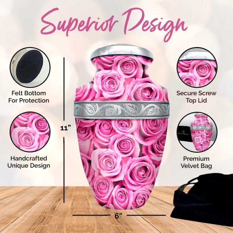 Pink Rose Cremation Urn - Girishan - Adult - Image 6