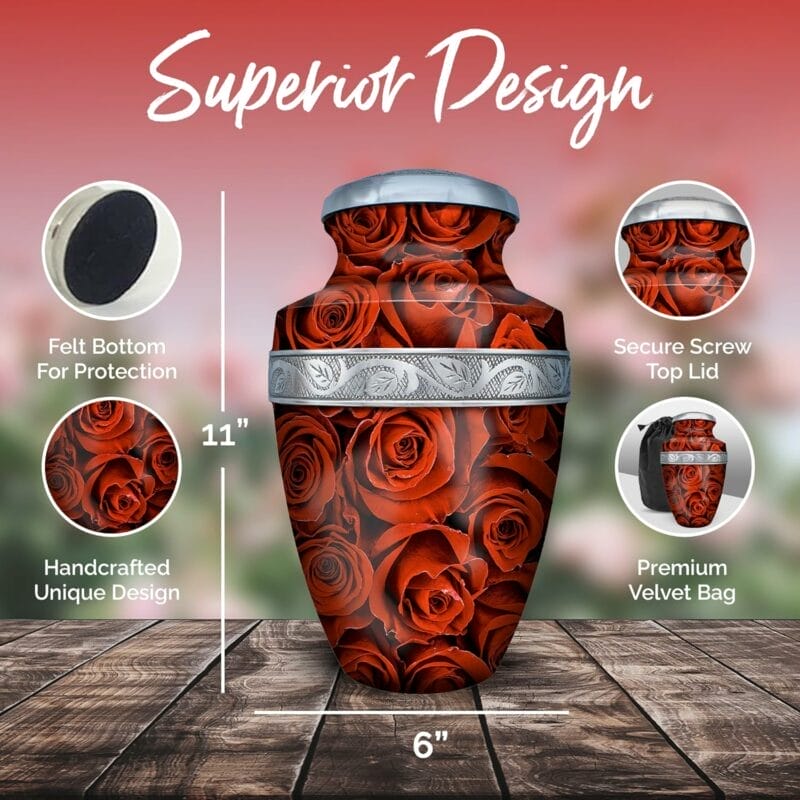 Red Rose Cremation Urn - Girishan - Adult - Image 5