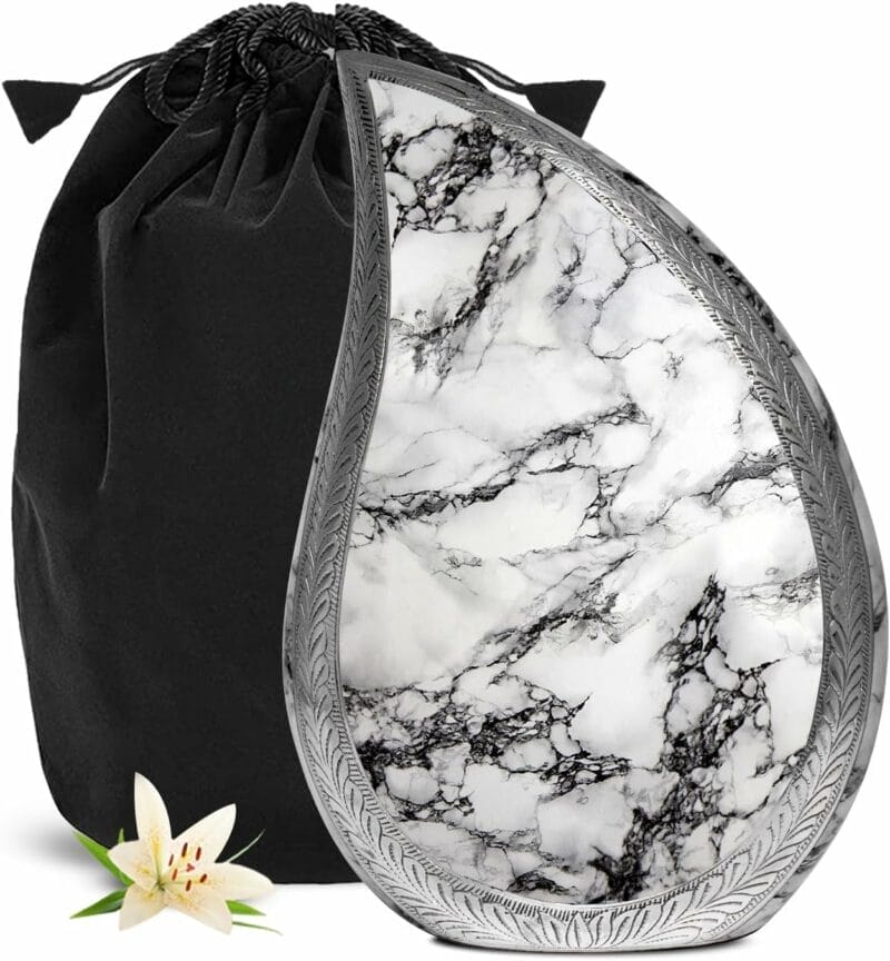 Large White Marble Teardrop Urn