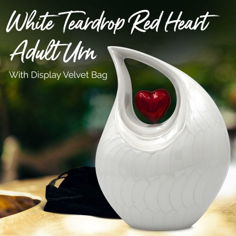 White Teardrop Red Heart Urn - Image 6