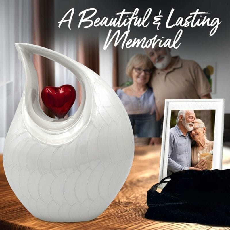 White Teardrop Red Heart Urn - Image 5