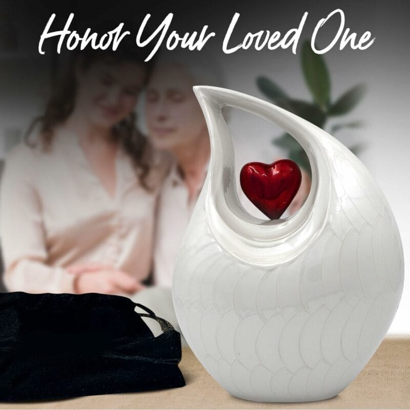 White Teardrop Red Heart Urn - Image 2
