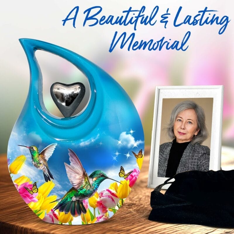 Blue Hummingbird PT Teardrop Heart Urn - Image 5