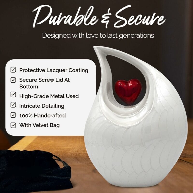 White Teardrop Red Heart Urn - Image 4