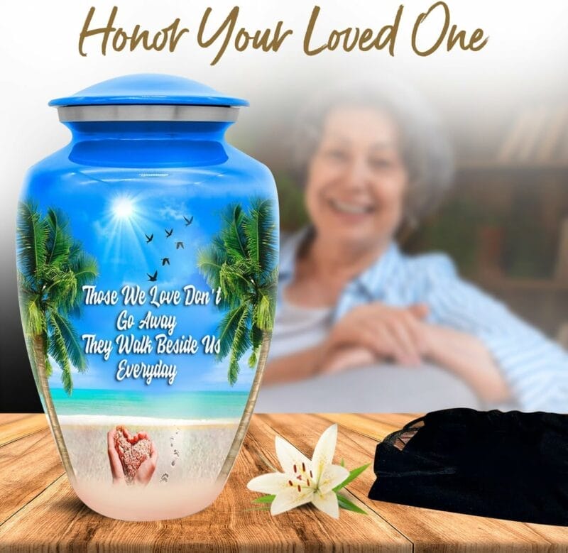 Blue Quote Beach Hands Urn - Image 3