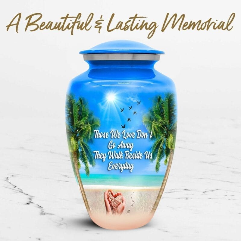 Blue Quote Beach Hands Urn - Image 2