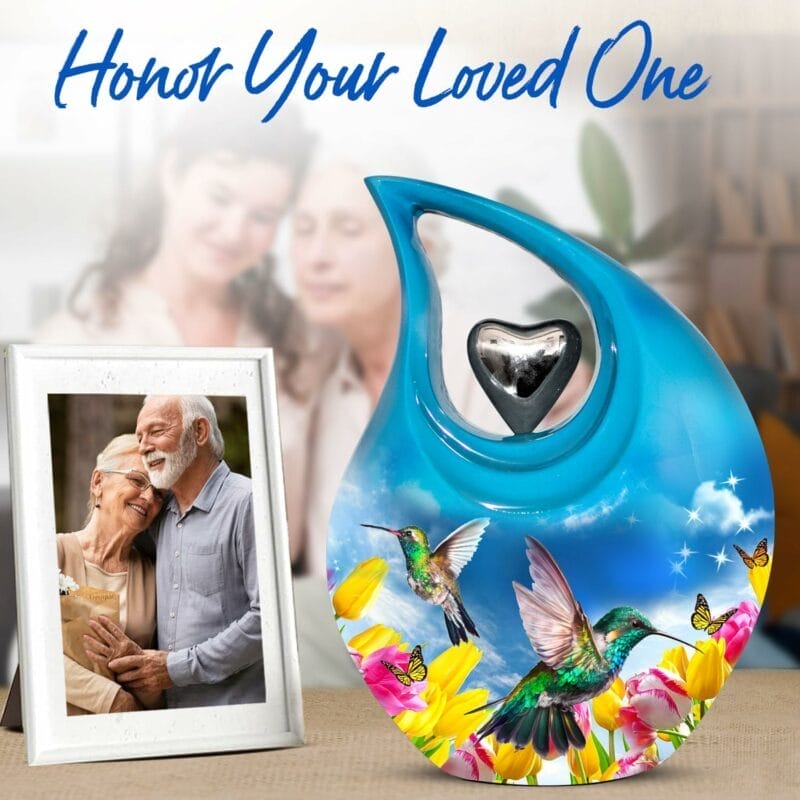 Blue Hummingbird PT Teardrop Heart Urn - Image 2