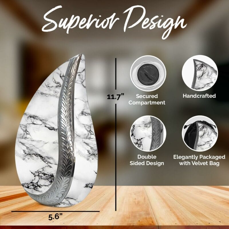 Large White Marble Teardrop Urn - Image 4