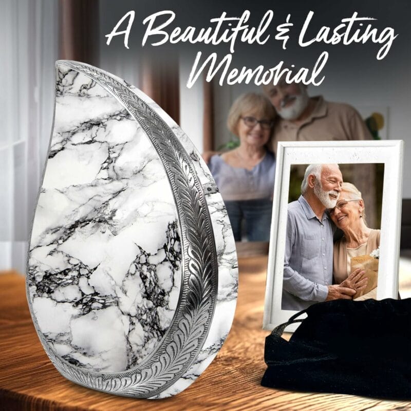 Large White Marble Teardrop Urn - Image 3