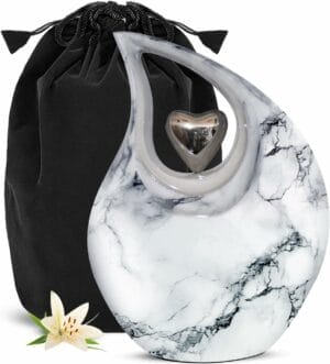 White Silver Heart ENG Teardrop Adult Urn