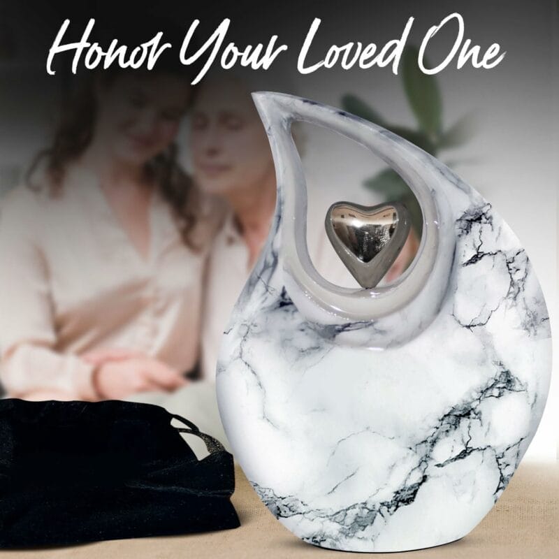 White Silver Heart ENG Teardrop Adult Urn - Image 2