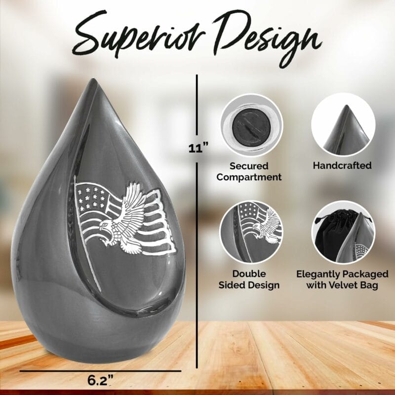 Silver Eagle US Flag Teardrop Urn - Image 3