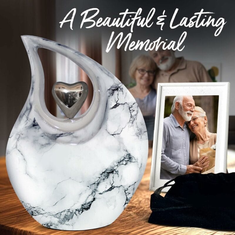 White Silver Heart ENG Teardrop Adult Urn - Image 3