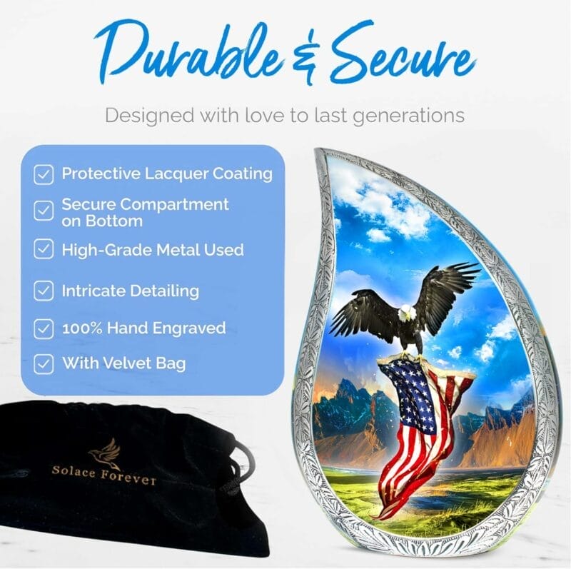Blue Eagle Flag Teardrop Adult Urn - Image 3