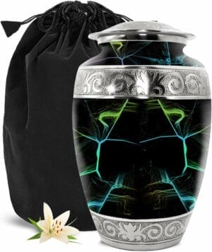 Black Blue Lines Marble Urn