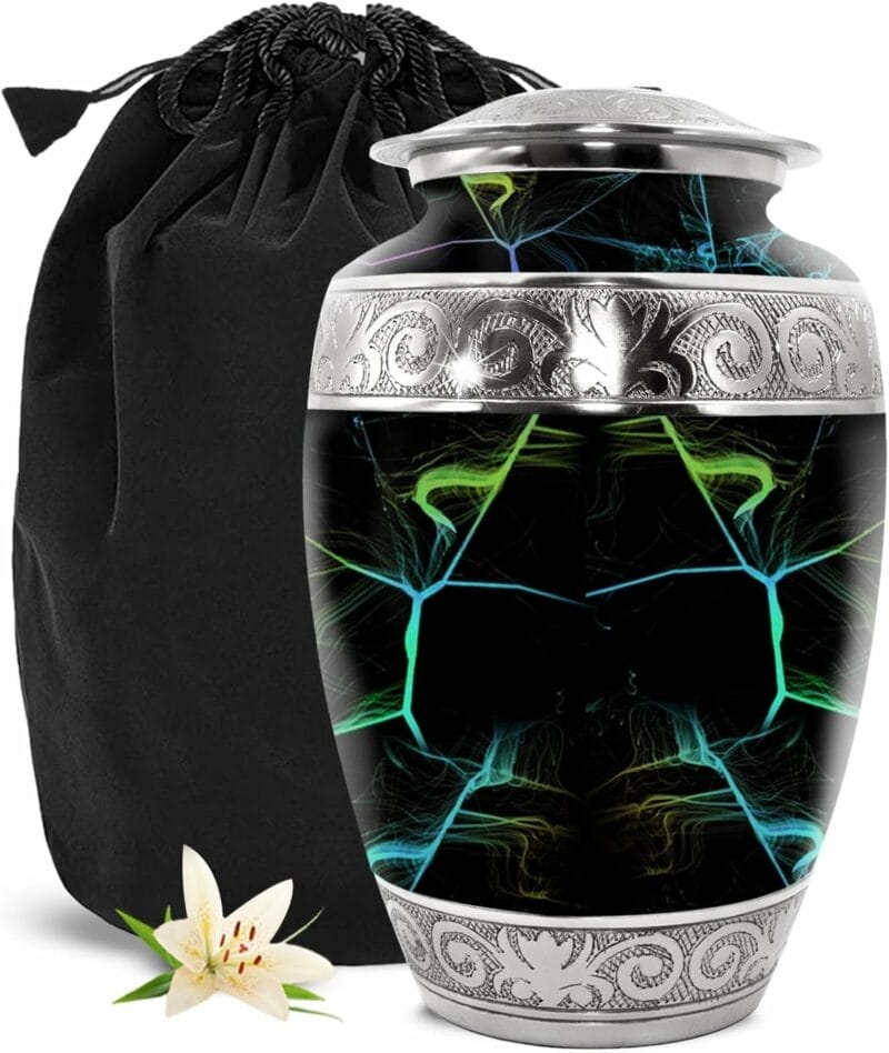 Black Blue Lines Marble Urn