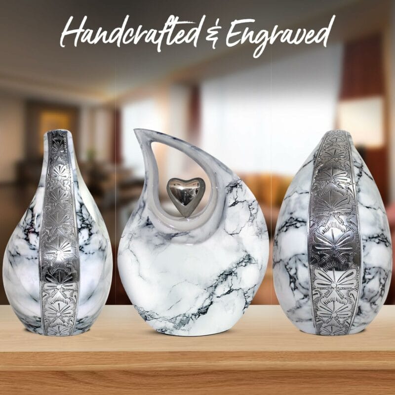 White Silver Heart ENG Teardrop Adult Urn - Image 6