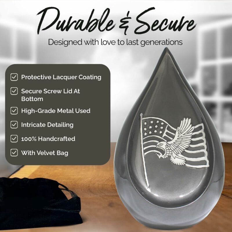 Silver Eagle US Flag Teardrop Urn - Image 5