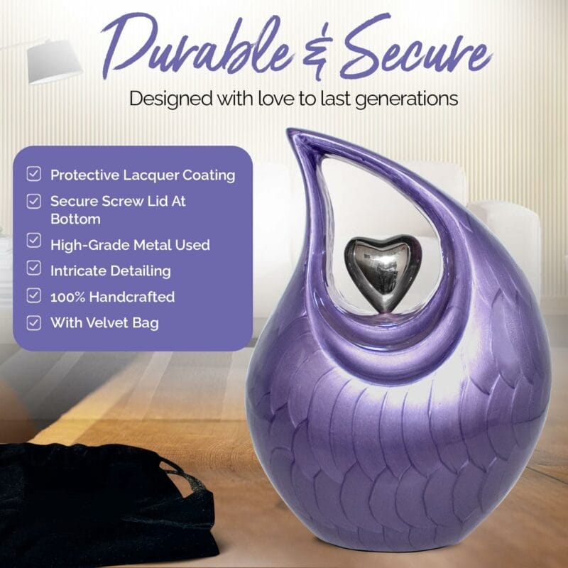 Lavender Teardrop Silver Heart Urn - Image 4
