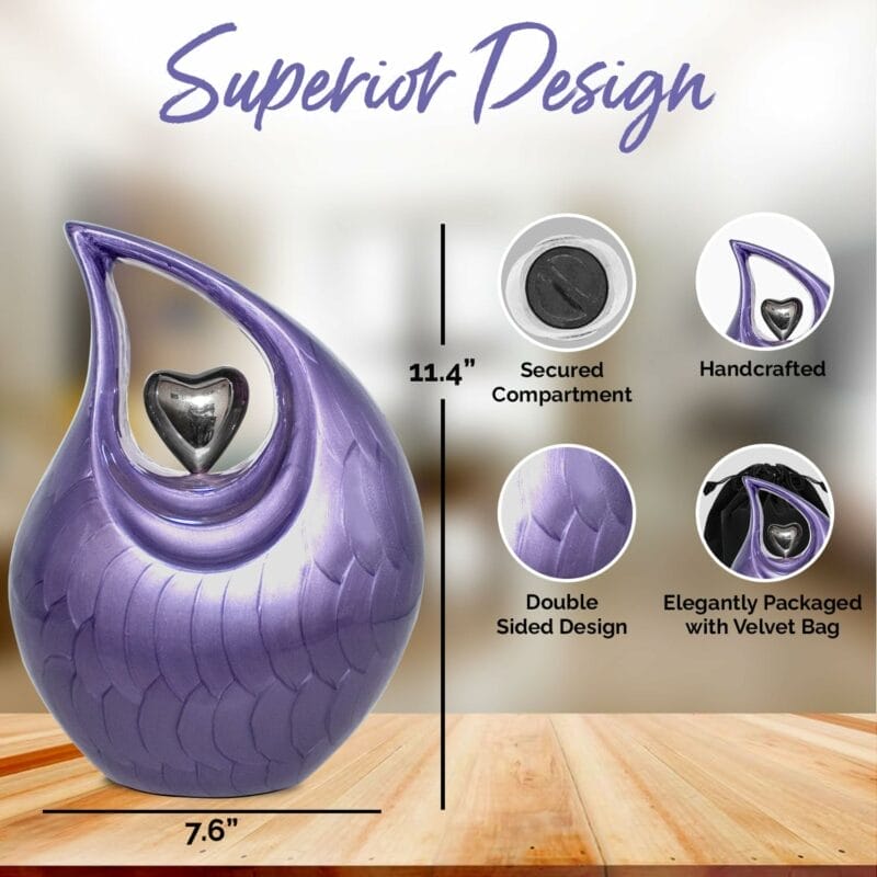 Lavender Teardrop Silver Heart Urn - Image 5