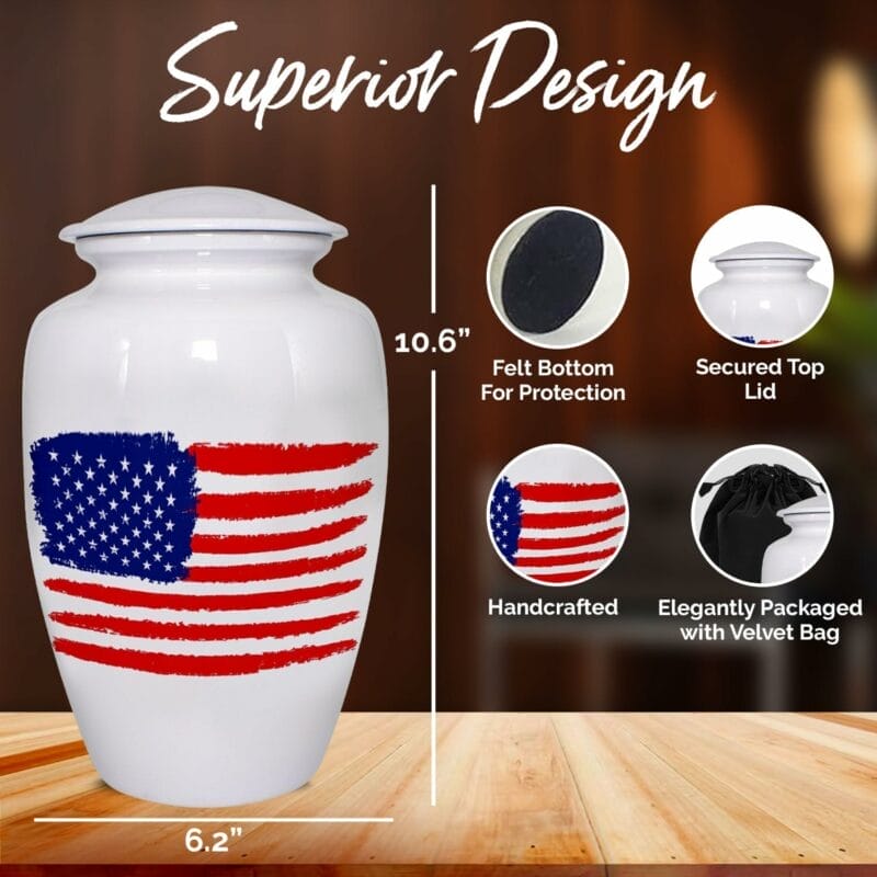 White US Flag Adult Urn - Image 3