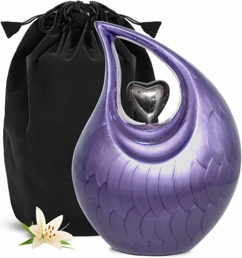 Lavender Teardrop Silver Heart Urn
