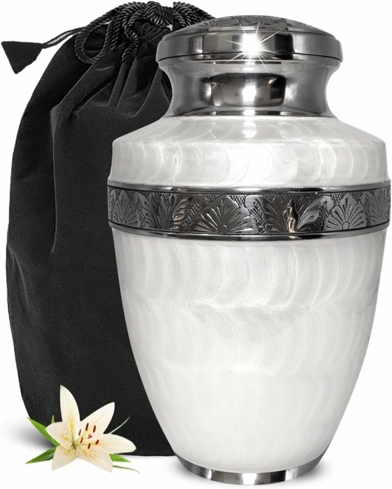 White Enamel Girishan Adult Urn