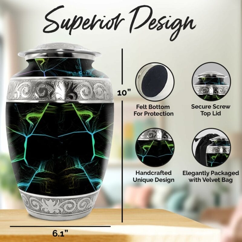 Black Blue Lines Marble Urn - Image 4
