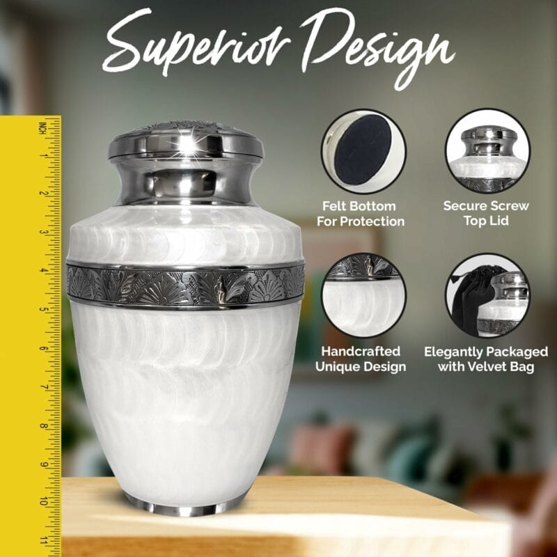 White Enamel Girishan Adult Urn - Image 4