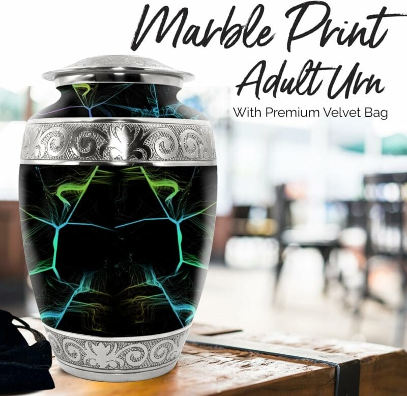 Black Blue Lines Marble Urn - Image 3