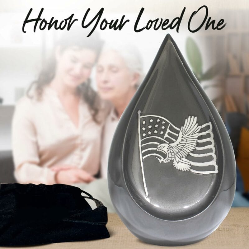 Silver Eagle US Flag Teardrop Urn - Image 2