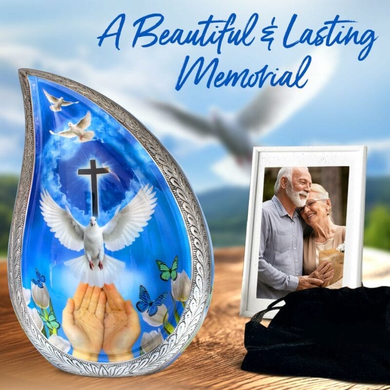 Blue Hands Dove Cross Teardrop Urn - Image 5