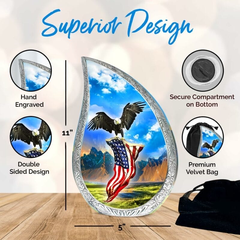 Blue Eagle Flag Teardrop Adult Urn - Image 6
