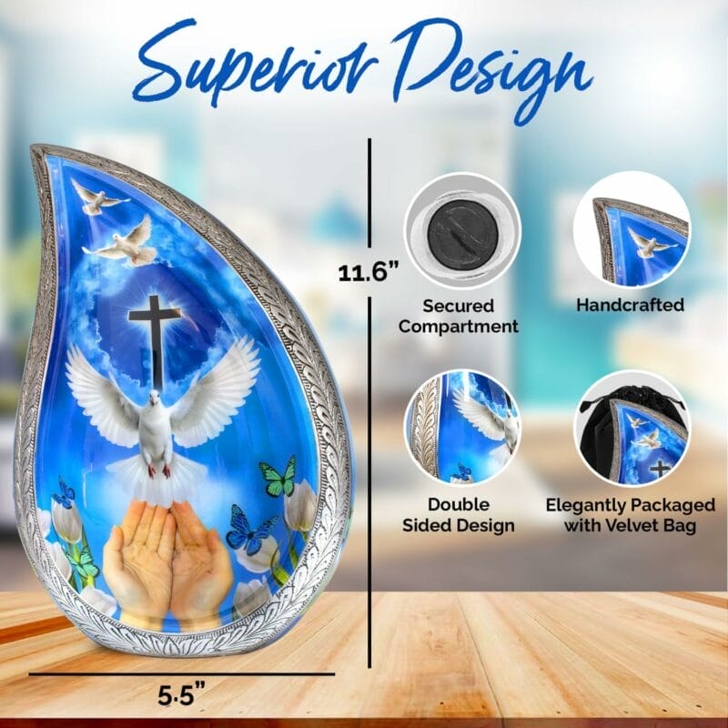 Blue Hands Dove Cross Teardrop Urn - Image 4