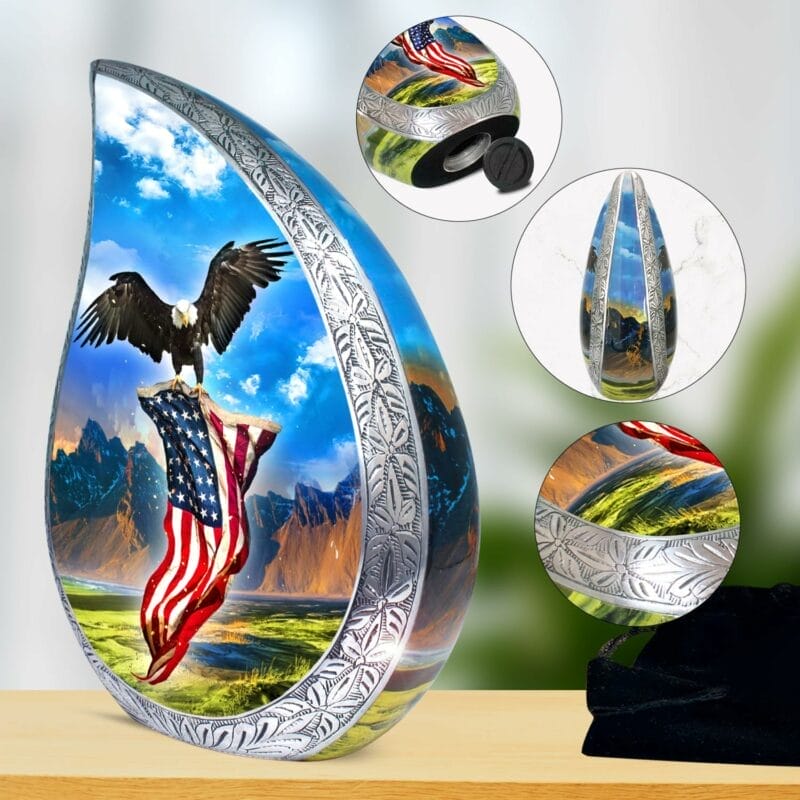 Blue Eagle Flag Teardrop Adult Urn - Image 4